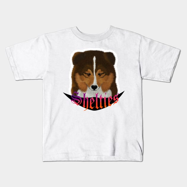 Sheltie Pup Kids T-Shirt by Kirion